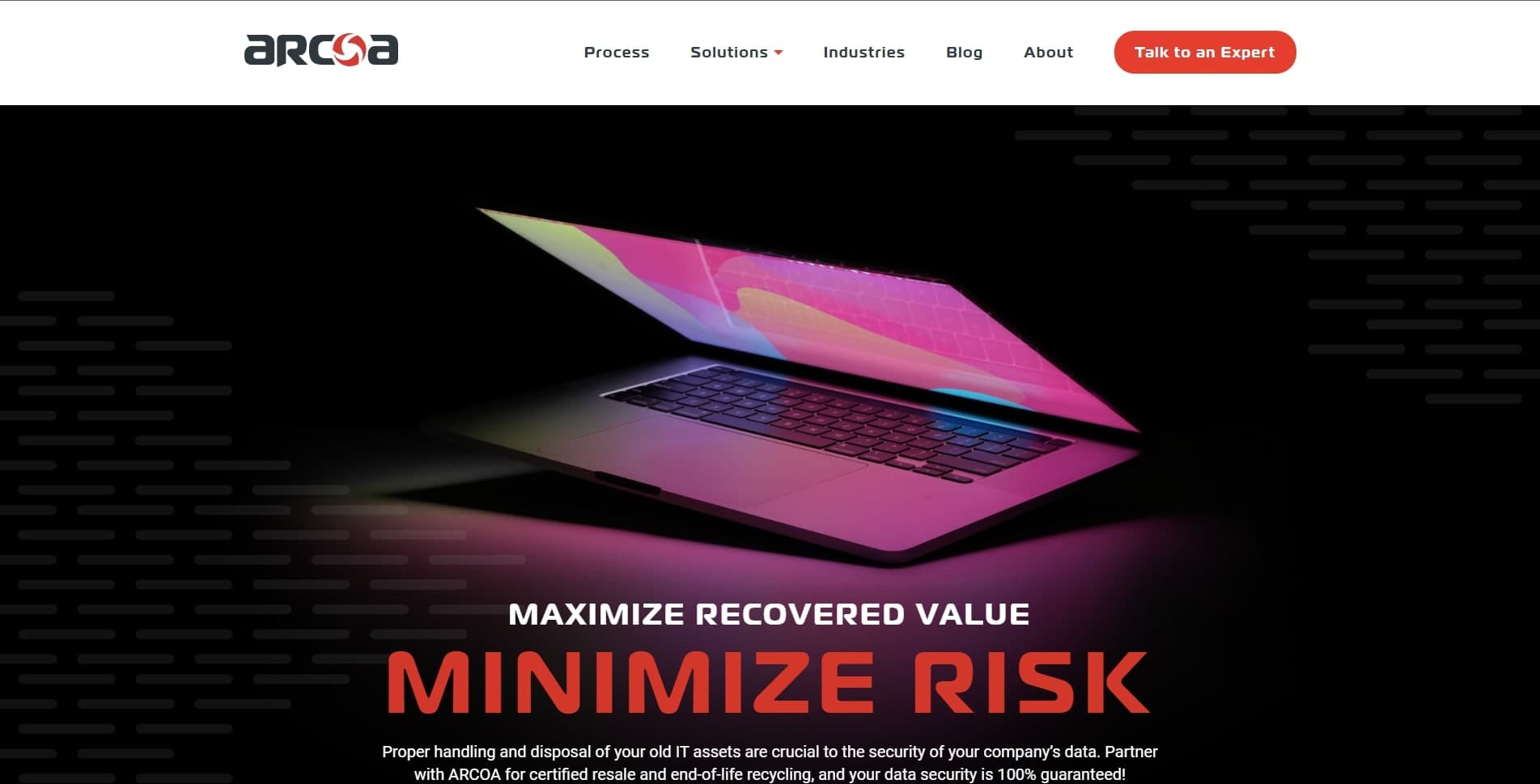 A screenshot of the ARCOA Homepage