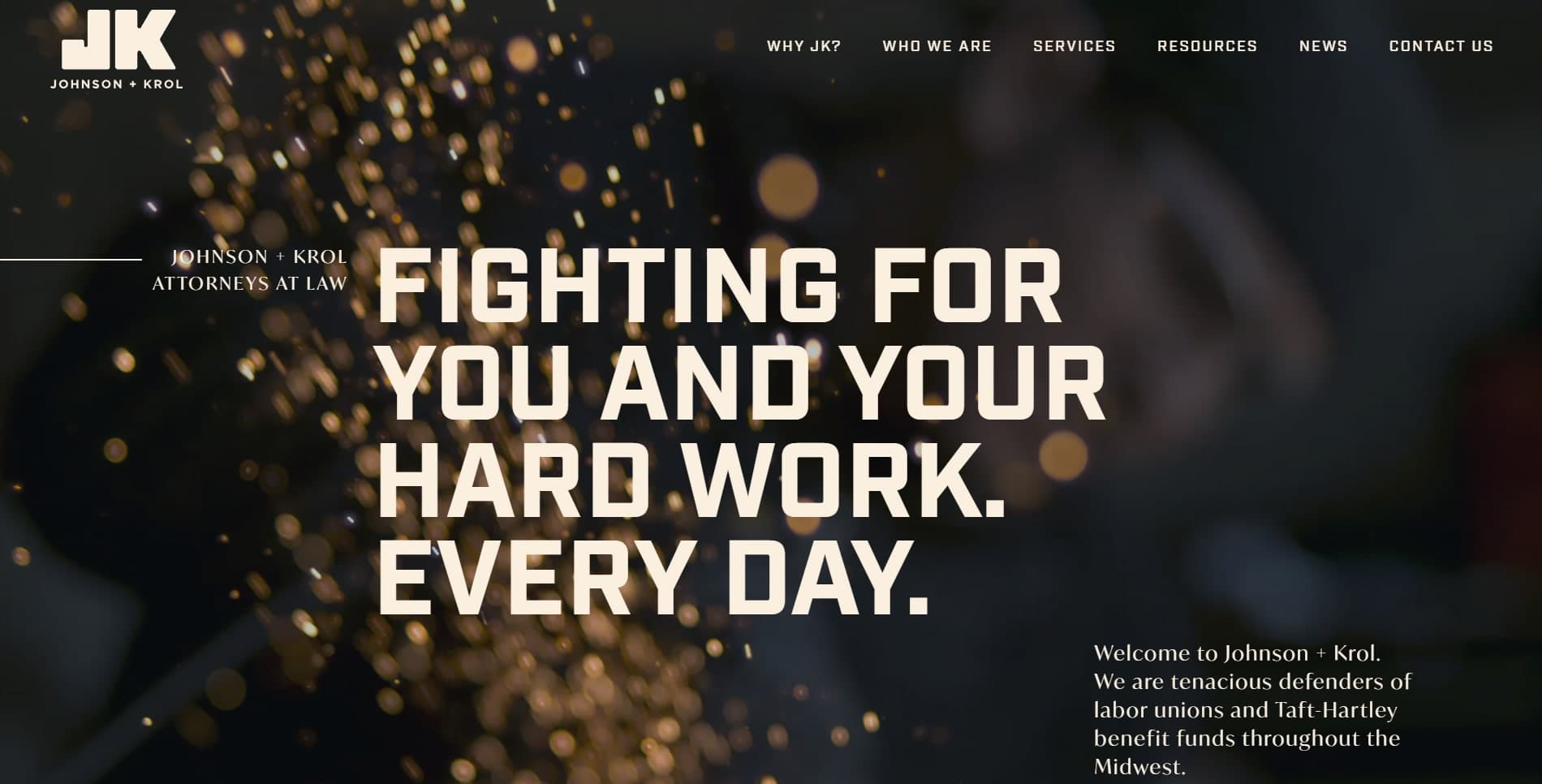 A screenshot of the Johnson and Krol Homepage