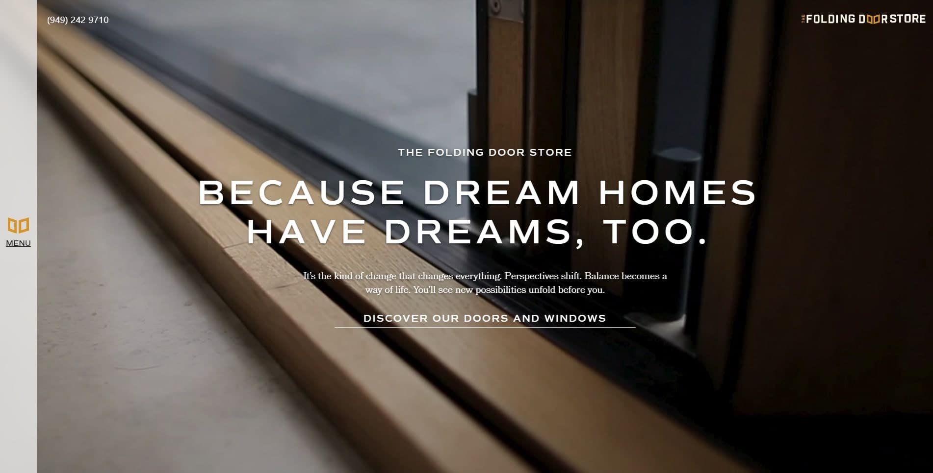 A screenshot of The Folding Door Store Homepage