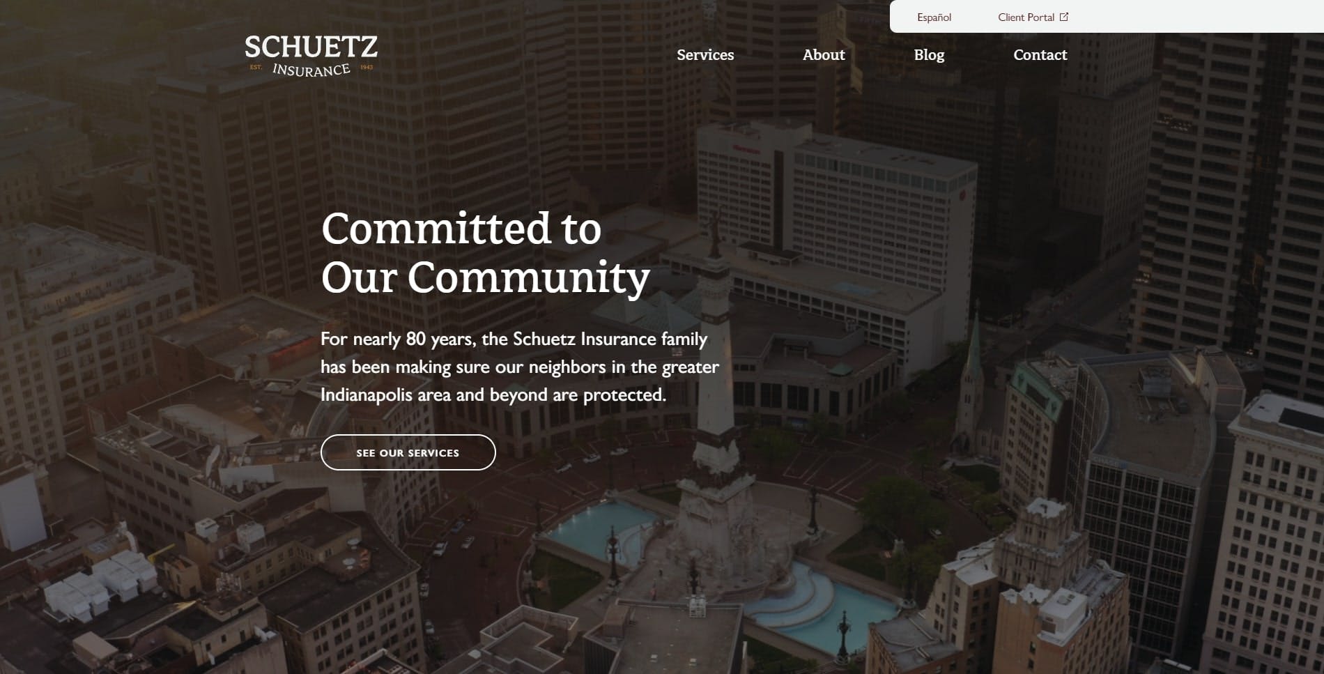A screenshot of the Schuetz Insurance Homepage